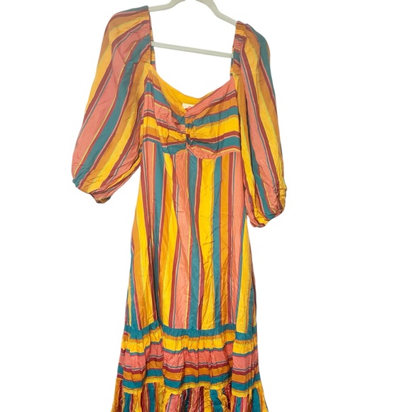 ANTHROPOLOGIE X FARM RIO Size Large RAINBOW STRIPED MIDI DRESS - Picture 2 of 7